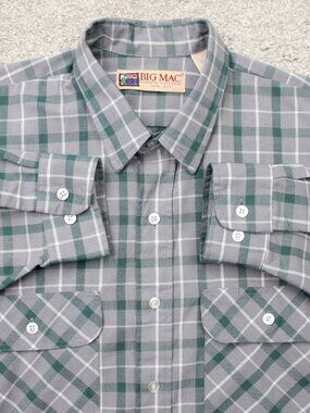 VTG Big Mac Shirt Mens XL 17-17 1/2 Green/Gray Plaid Flannel Long Sleeve 90s y2k